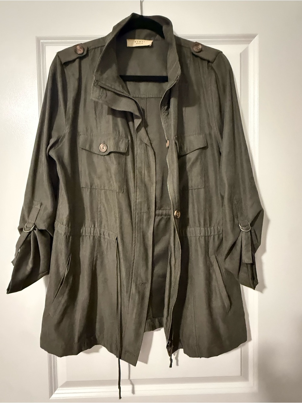 Olive Utility Anorak Jacket with Drawstring Waist - local boutique